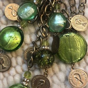 Green and Gold Handbag Charm with Hand Blown Glass